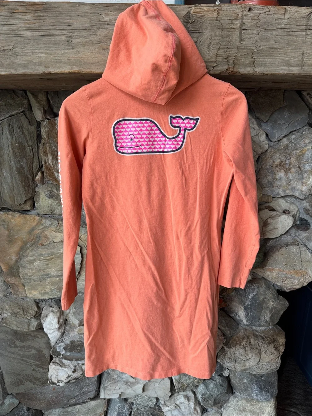 Vineyard Vines Coral Hooded Tunic with Pink Patterned Hooded Lining Girls 16